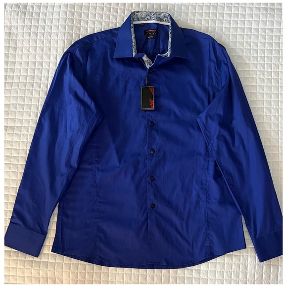 NWT TR Premium Men’s Blue Button Down Dress Shirt - Picture 1 of 3